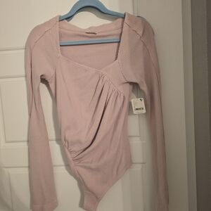 Free People Soft Pink Ribbed Bodysuit